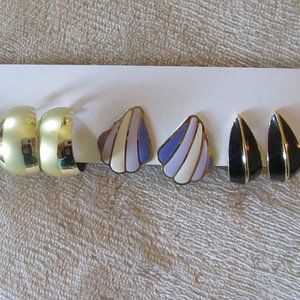Vintage 80s Pierced Gold Tone and Enamel Earrings 4 Pairs (one set Darla brand)